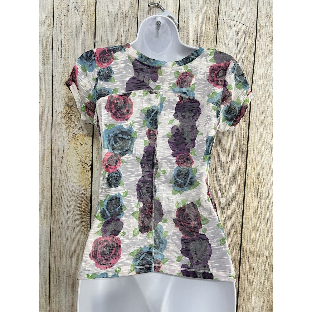 Floral Burnout Mesh Top M Light Pink Fairygrunge Rose Sheer Handkerchief Hem Y2K - Picture 4 of 6